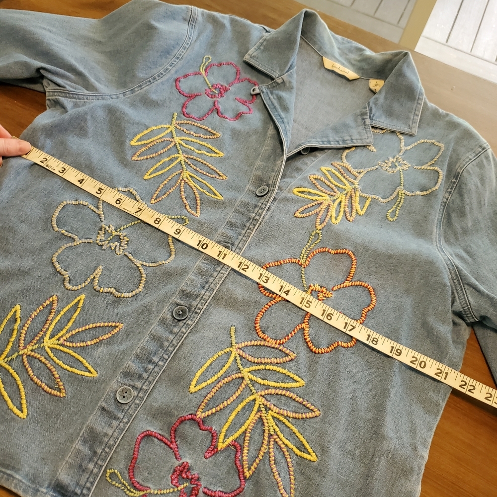Vintage Denim Button Down Floral Embroidery Bechamel Large - Picture 12 of 14